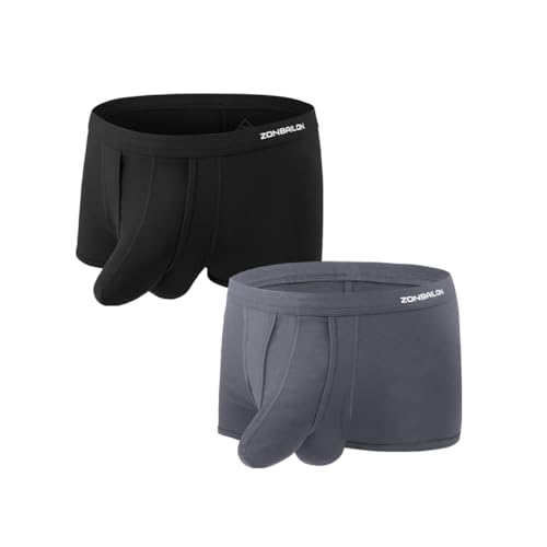 JINSHI Men's Modal Boxer Shorts Sexy Elephant Trunk Underwear Separate Dual Pouch Cotton Breathable Boxers Briefs for Male