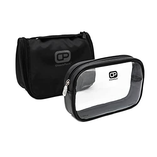 ChackPack Secret Leder Transparente kleine Kosmetiktasche zum Aufhängen, Kulturbeutel mit Schultergurt, Unisex Reisetasche für Make-up, Medikamente, Handgepäck & Check-in auf Reisen