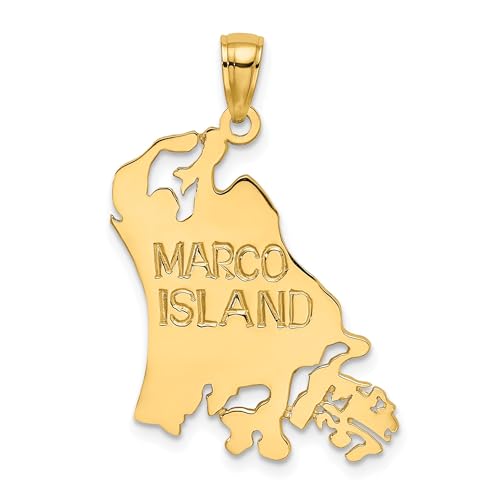 14k Yellow Gold Marco Island Pendant, Map Charm for Women or Unisex Wear, Florida Souvenir Jewelry, Travel Inspired Keepsake, Coastal Location Necklace, Island Shaped Gold Pendant