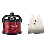  AnySharp Pro Aiguiseur Couteaux (Métal) avec Ventouse, Rouge & Outils de remplacement de l\'affûteur de couteau à ventouse Argent Taille Unique