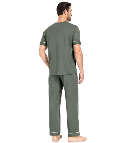 COLORFULLEAF Mens 100% Cotton Pajamas Set Short Sleeve V-Neck Sleepwear Soft Loungewear Pjs with Pockets3