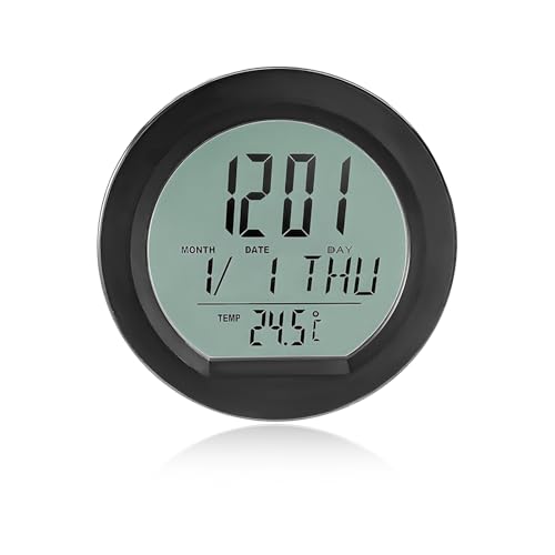 YTFRL Car Digital Thermometer Clock, Battery Powered Mini Dashboard Clock with Date & 12/24 Hour Format Time, Adhesive LCD Display Watch with Backlight for Vehicle Office Home