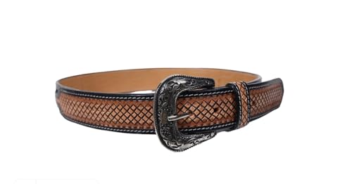 Western Genuine Leather Tooled and Beaded Belt For Men and Women 30IS1044