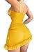 Foxiny Sexy Corset Bodycon Ruffle Sheer Underwire Mesh Lace Floral Outfits Babydoll Lingerie Set Dress with Thong 2 Piece Women Push Up Negligee Nighty Gown Yellow Medium