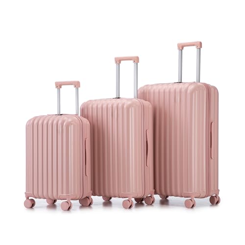 ABS Spinner Wheel Luggage with USB Port and Cup Holder, Multifunctional Carry-On Suitcase, 20/24/28 in Pink