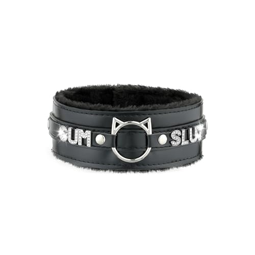 Handmade Collar Choker Necklace for Women – Cat Ear O-Ring Punk Goth Letter Choker,Black/Pink Furry Alt Fashion Jewelry