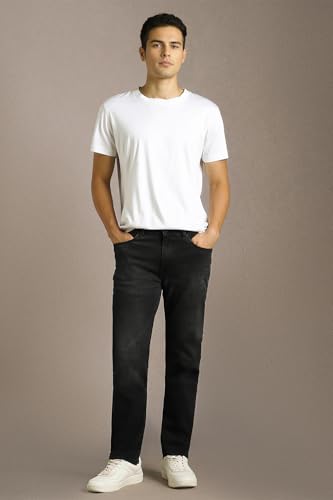 Image of Louis Philippe Men's Slim Fit Stretch Fabric for Comfort Authentic Twill and Durable Ankle Length Cropped Jeans