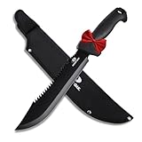 Mossy Oak 16" Heavy Duty Machete with Saw and Sheath, Sharp Dual-Edge Blade, Ergonomic Non-Slip Handle for Bushcraft, Outdoor Hunting, Garden Cutting and Yard Work