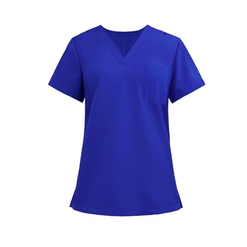Image of FONMA Scrub Tops Women Plus Size Stretchy V-Neck Scrub Shirts with 4 Pockets Breathable Short Sleeve Nurse Uniforms