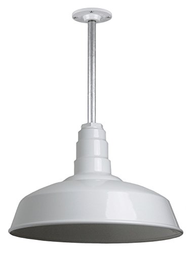 Image of Steel Lighting Co. Carson Barn Light | Ceiling Mounted Pendant | 16 inch Dome | 12 inch Stem | Industrial Style Steel Light Made in America | White Exterior /White Interior