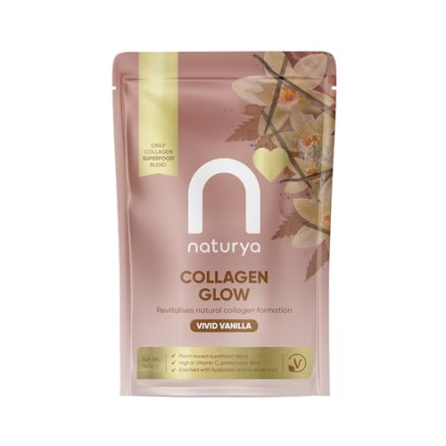 Naturya Vegan Superfood Collagen Support Vivid Vanilla 140 g Plant-Powered Collagen-Builder with Vitamin C Hyaluronic Acid & Resveratrol for Skin Hair Nails Joints