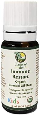 Center of Eden Immune Restart Kids, Organic Essential Oil Blend for Immune Support,100% Pure Therapeutic Grade, Non-GMO Eucalyptus, Peppermint, Tea Tree, Lemon, Frankincense