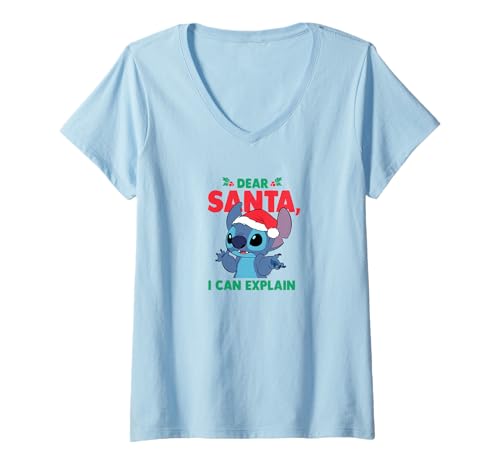 T-shirt Stitch Disney col V de Noël pour femme motif Dear Santa