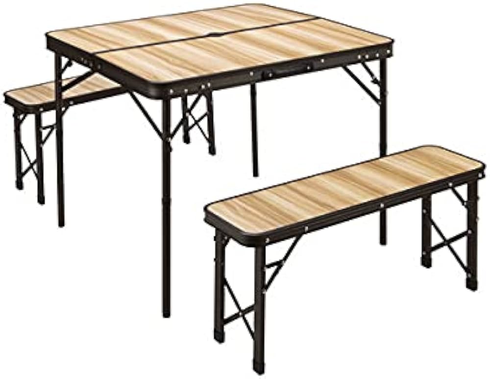 テーブル&ベンチ2脚セット Amazon.co.jp: MrMax 木目調ベンチ2脚付 ファミリーテーブルセット