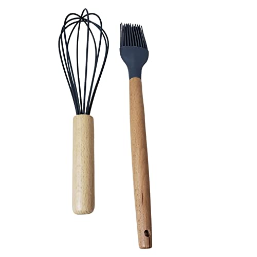 Jogo de Utensílios de Cozinha 7 peças Madeira e Silicone (Cinza)