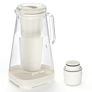 GLACIER FRESH Glass 10 Cup Water Pitcher with 1 Filter of 3X Flow Rate, 5-Stage Filtration Reduces 99% Chlorine and Improve Taste, Eco-Friendly, Bpa Free, White
