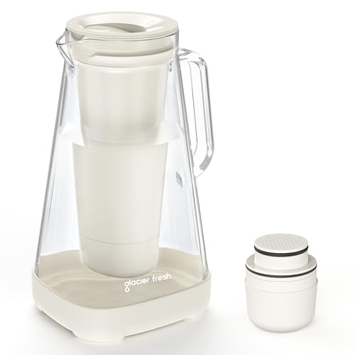 GLACIER FRESH Glass 10 Cup Water Pitcher with 1 Filter of 3X Flow Rate, 5-Stage Filtration Reduces 99% Chlorine and Improve Taste, Eco-Friendly, Bpa F | Fridge.com