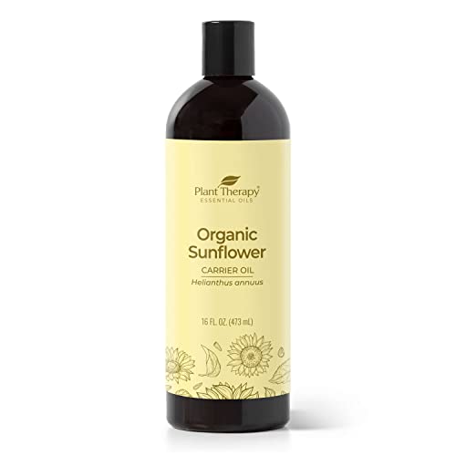 Plant Therapy Organic Sunflower Carrier Oil + PUMP. A Base Oil for Aromatherapy, Essential Oil or Massage use. 16 Ounce.