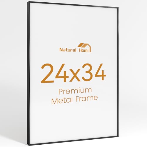 Image of 24x34 Aluminum Metal Picture Frame,Tempered Glass Black Photo Frame 24x34 for Family Photo,Posters,Art,Document to Wall Mount Horizontally or Vertically