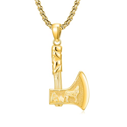 MEDWISE Viking Axe Pendant Necklace Celtic Wolf S925 Sterling Silver Celtic Norse Talisman Viking Rune Viking Jewelry Axe Warrior Hatchet Axe Amulet Necklace for Men Women
