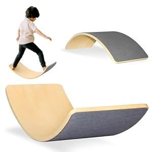 Kids Balance Board Wooden Wobble Board with Felt – 33 inch Montessori Sensory Board Curvy Swing Seesaw Outdoor Indoor Toys for Ages 3+ Children Birthday Gift