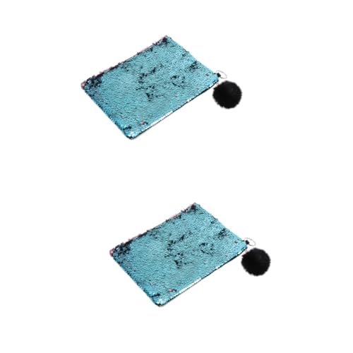 2pezzi Borsa Trucco Con Paillettes Per Donne Pochette Multifunzionale Per Cosmetici Astuccio Per Matite e Portamonete rosa