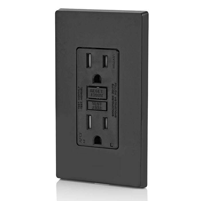 Image of Leviton AFCI Outlet, 15 Amp, Self Test, Tamper-Resistant with LED Indicator Light, Protection from Electrical Fires, AFTR1-E, Black