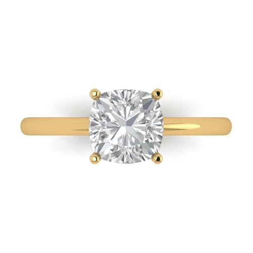 Clara Pucci 2.0 ct Cushion Cut Moissanite 14k Yellow Gold Solitaire Wedding Engagement Bridal Promise Ring
