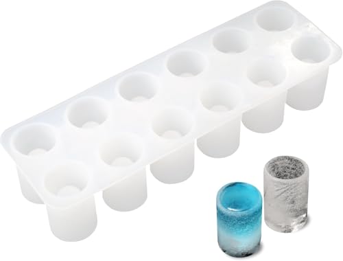 Silicone Freezer Shot Glass Ice Molds/Trays with 12 Cavities Reusable Whiskey Glass Ice Cubes Each Holding 0.6oz