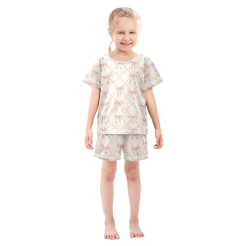 ALAZA Bow Plaid Pajamas Set Short Sleeve Cotton Sleepwear Summer Pjs 2 Piece 5-14Y3