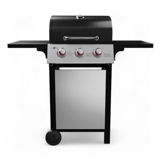 GasOne GP-1030S One 3 Burner Stainless Steel– Outdoor Cabinet Style with Wheels-High-Temperature Paint Coating Gas BBQ Grill – Elegant and Luxurious Design, Black
