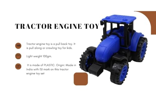 Image of Friction Powered Farm Tractor Toy for Kids Toddlers Boys Girls | Pull Back Medium Tractor Engine Vehicle Toy | Blue Agriculture Tractor Toy Age 3+ | BIS Certified | Made in India | NeoKiddo (Blue)