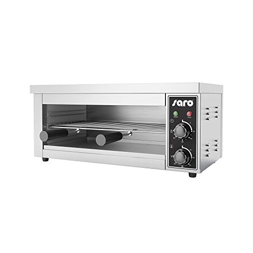 SARO LYNN Salamandra, carcasa de acero inoxidable, incluye rejilla, 3 estantes, temporizador, bandeja recogemigas, temperatura 50-300 °C, 2,5 kW