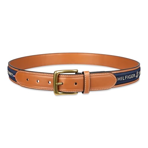 Tommy Hilfiger Men's Ribbon Inlay Fabric Belt With Single Prong Buckle Belt (pack of 1)