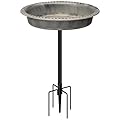 VIVOHOME Oval Polyresin Bird Bath Bowl with Metal Stake, 29 Inch Height Outdoor Freestanding Birdfeeder, Capacity 1.3 Gallons, 5-Pronged Base, Gray