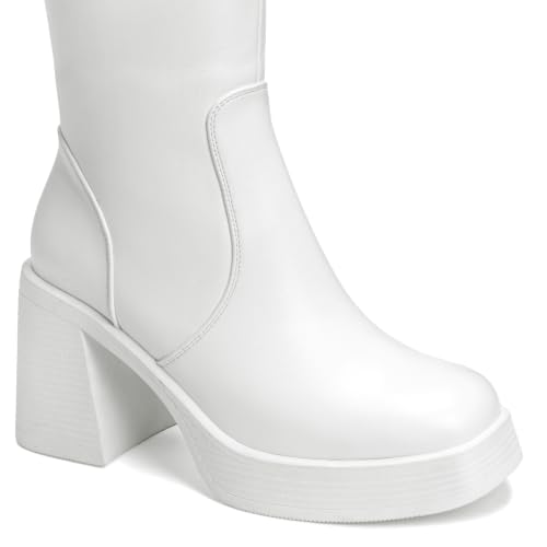Image of Choiran Knee High Boots for Women - Platform Chunky Square Toe Tall Boots with Block Heeled Side Zipper, Fashion Long Gogo Boots for Spring Fall