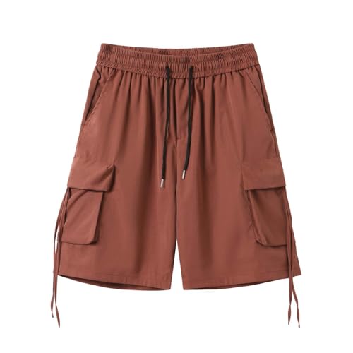 Vhersily Pantalones cortos de hombre Cargo Cortos Casual Shorts Bolsillos Cordón Verano Cintura Elástica Pantalones Cargo, Jogging, Senderismo, Al Aire Libre Streetwear, Café, L
