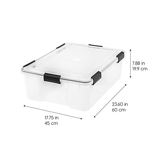 Image of IRIS USA WeatherPro 41 Qt Storage Bins with Lids, 4 Pack, BPA-Free Plastic Gasket Box with Tight Latch and Seal, Stackable Nestable Tote Tub - Clear /Black