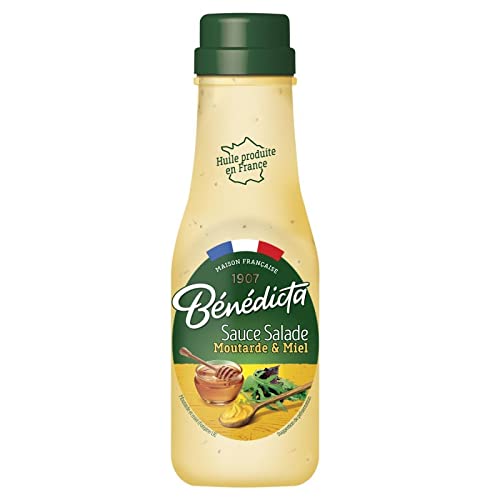 Benedicta Sauce Salade Moutarde Miel: Douceur Artisanale au Miel de Qualité - Flacon Verre 290g. Parfait pour vos Crudités Fraîches! - Le Lot De 3