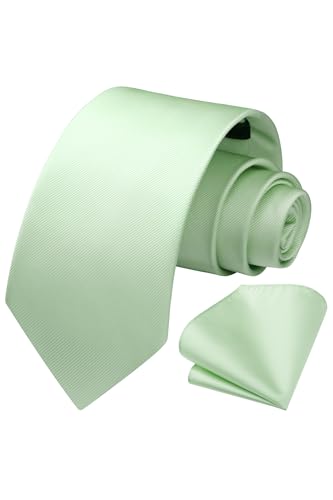Image of HISDERN Mens Ties Solid Color Ties for Men Formal Necktie with Pocket Square Set Satin Silk Neck Tie Handkerchiefs Set