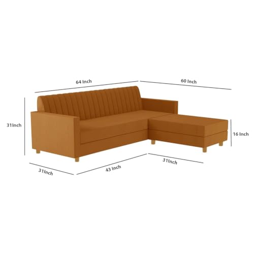 Image of Rosebell 3 + 1 Wooden 4 Seater - L Shape Convertible Sofa Set for Living Room Furniture, Modular Sectional Couch for Small Space, Upholstery-Velvet Fabric - Golden