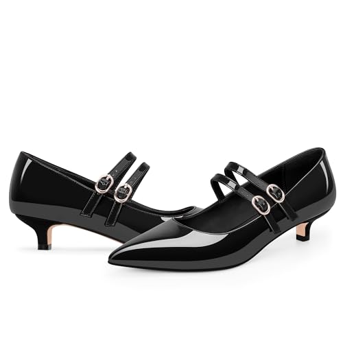 Women's Pointed Toe Kitten Heel Mary Jane Pumps Double Buckle Strap Dress Shoes3