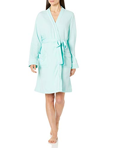 Amazon Essentials Women's Lightweight Waffle Mid-Length Robe, Aqua, Large