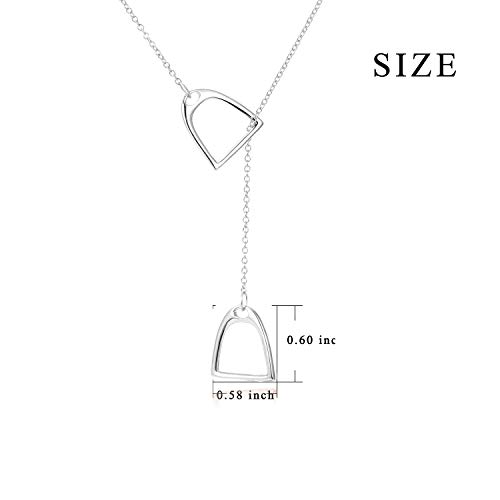 Yfn Jewelry 925 Sterling Silver Simple Double Horse Stirrup Lariat Necklace Gift Birthday Day Jewelry 18" For Mom Women Wife #TOP4