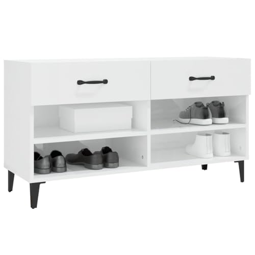 Meuble à chaussures moderne blanc brillant 102cm avec 4 compartiments - 5