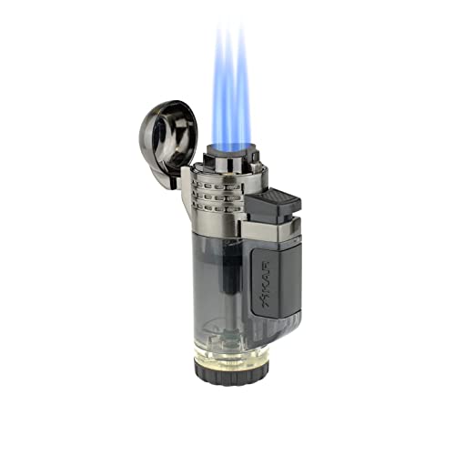 Xikar Tech Triple Jet Flame Lighter, Oversized Adjustment Wheel, Large Fuel Tank, Ergonomic Design, Transparent Black