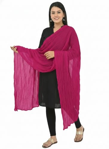 Image of Women's Solid Plain Pure Cotton long Dupatta & Chunnis odhni with pom pom border, 2.25 meter