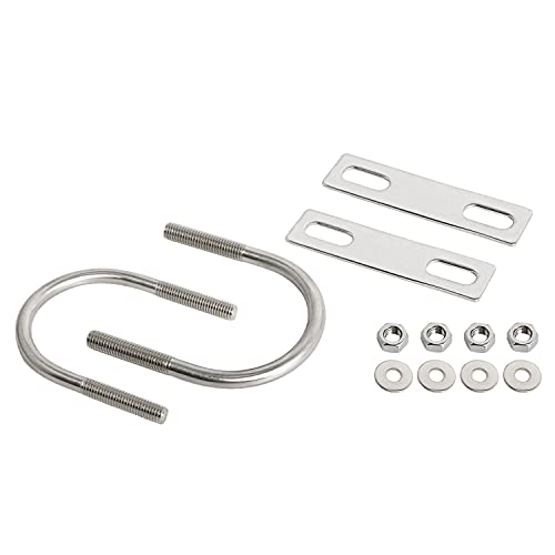 Image of Round U-Bolts 3.03 inch(77mm) Inner Width M8 Thread 304 Stainless Steel Silver with Plates Nuts Flat Washers for Car /RV /Trailer Bumper, 2Pcs