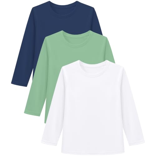 Image of 6M-5T 3-Pack Baby Toddler Rash Guard Swim Shirts UPF 50+ Boys Girls | Quick-dry 4-way stretch UV sun protection tops; moisture-wicking tagless comfort for beach, pool, splash pad and summer play