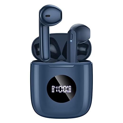 CAPOXO Bluetooth Headphones V5.3 Wireless Earbuds 50 Hrs Battery Life with Wireless Charging Case & LED Power Display Deep Bass IPX7 Waterproof Earphones Microphone Stereo Headset, Blue